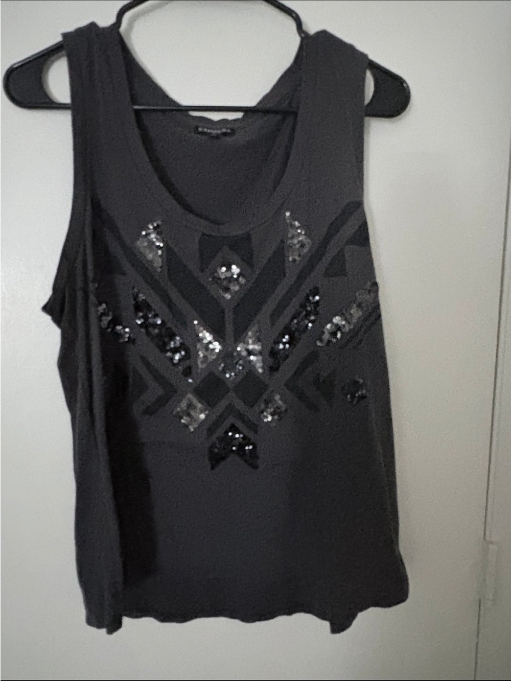 Express Black Sequin Geometric Tank Top